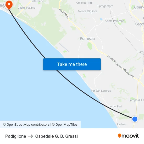 Padiglione to Ospedale G. B. Grassi map