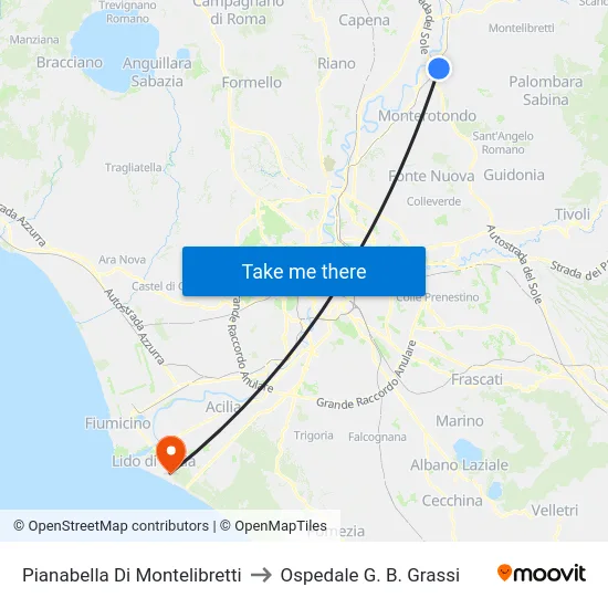 Pianabella Di Montelibretti to Ospedale G. B. Grassi map