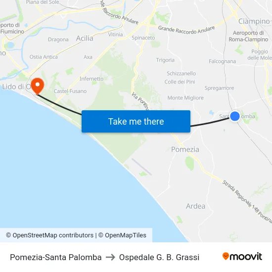 Pomezia-Santa Palomba to Ospedale G. B. Grassi map
