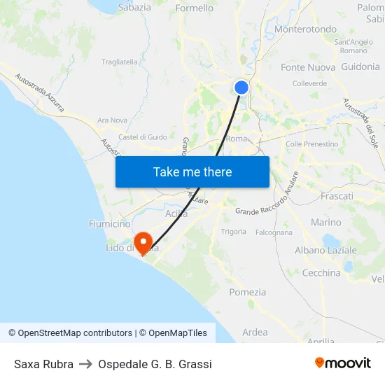 Saxa Rubra to Ospedale G. B. Grassi map
