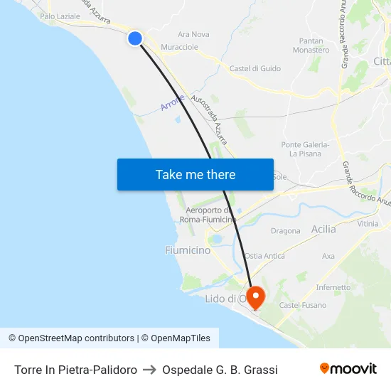 Torre In Pietra-Palidoro to Ospedale G. B. Grassi map