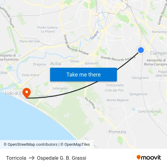 Torricola to Ospedale G. B. Grassi map
