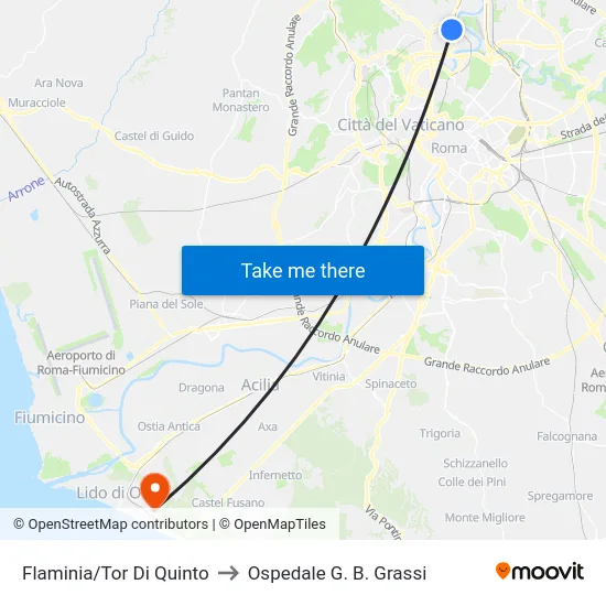 Flaminia/Tor Di Quinto to Ospedale G. B. Grassi map