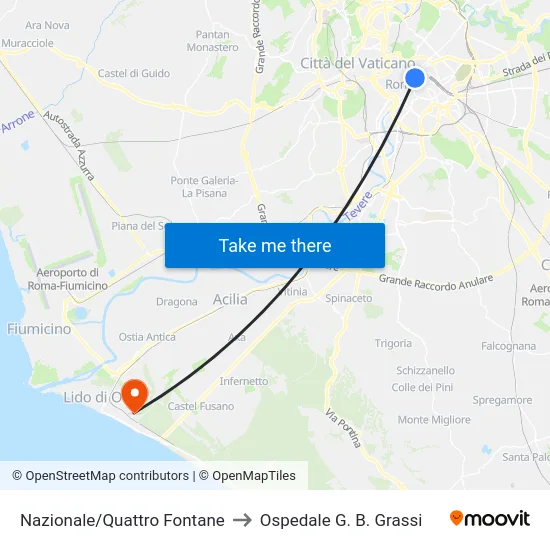 Nazionale/Quattro Fontane to Ospedale G. B. Grassi map