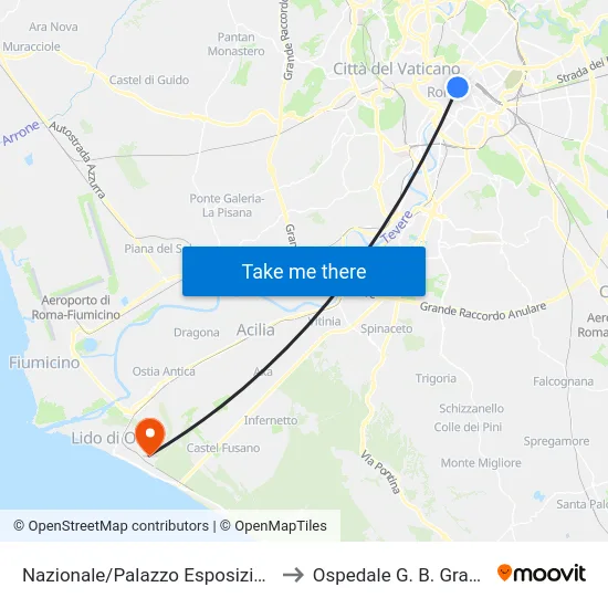Nazionale/Palazzo Esposizioni to Ospedale G. B. Grassi map