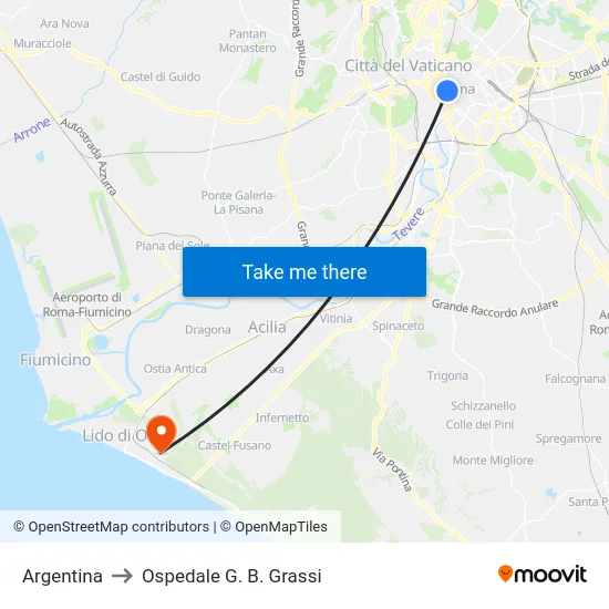 Argentina to Ospedale G. B. Grassi map