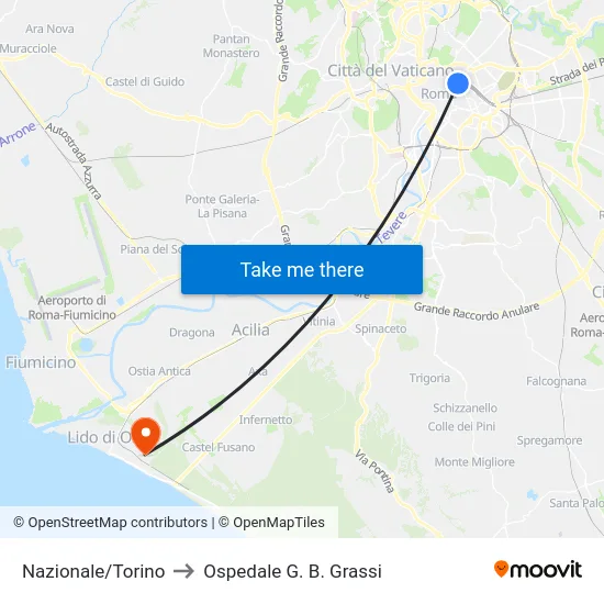 Nazionale/Torino to Ospedale G. B. Grassi map