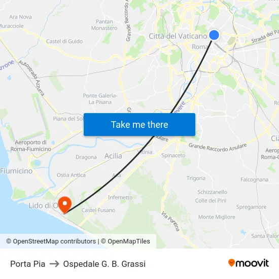 Porta Pia to Ospedale G. B. Grassi map