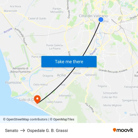 Senato to Ospedale G. B. Grassi map