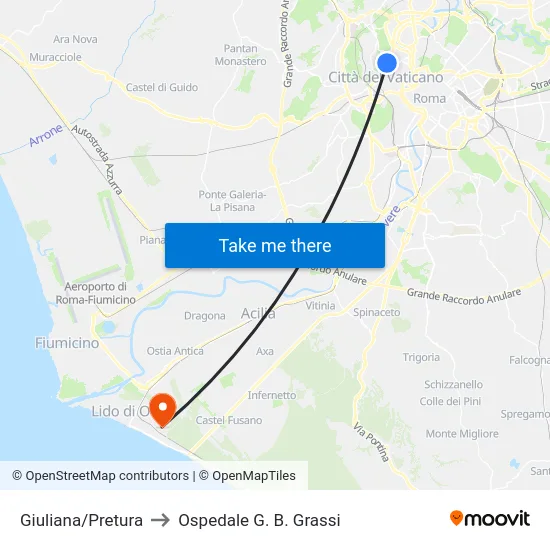 Giuliana/Pretura to Ospedale G. B. Grassi map