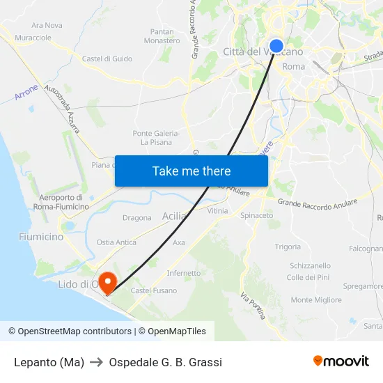 Lepanto (Ma) to Ospedale G. B. Grassi map