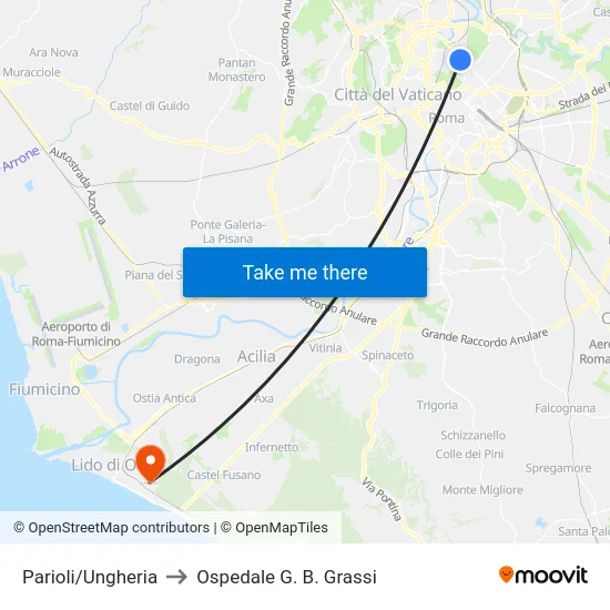 Parioli/Ungheria to Ospedale G. B. Grassi map