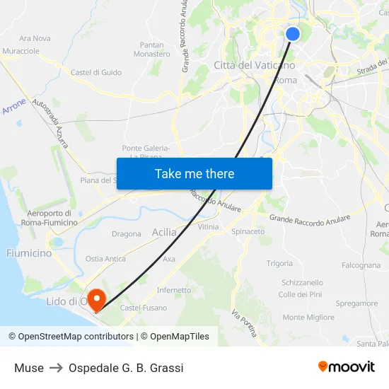 Muse to Ospedale G. B. Grassi map