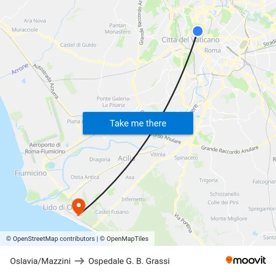 Oslavia/Mazzini to Ospedale G. B. Grassi map