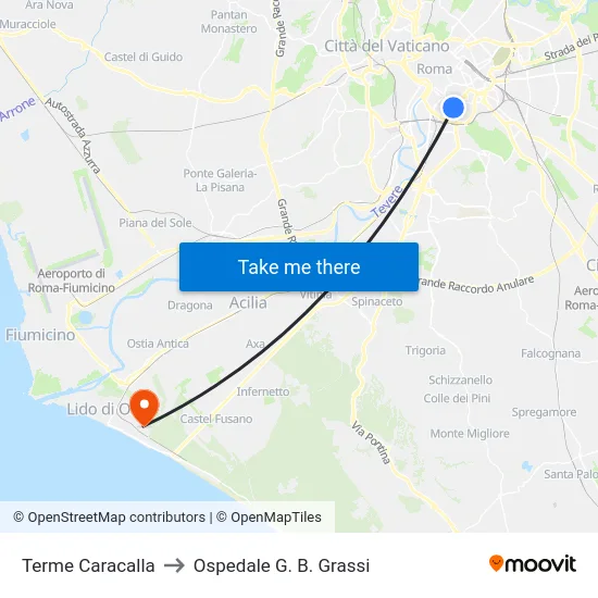Terme Caracalla to Ospedale G. B. Grassi map