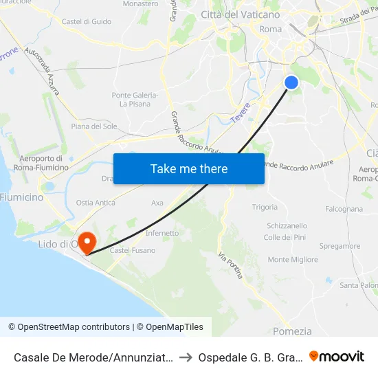 Casale De Merode/Annunziatella to Ospedale G. B. Grassi map