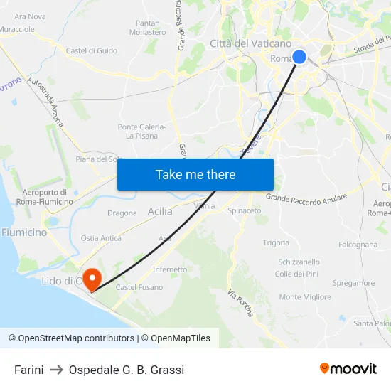 Farini to Ospedale G. B. Grassi map