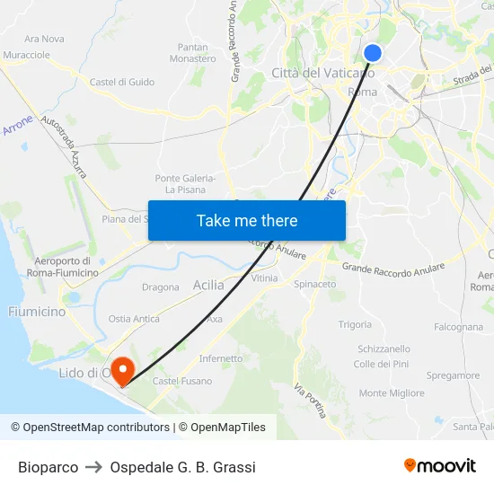 Bioparco to Ospedale G. B. Grassi map