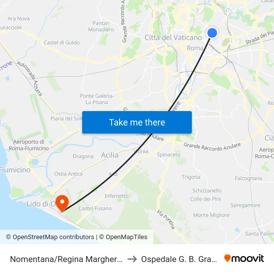 Nomentana/Regina Margherita to Ospedale G. B. Grassi map