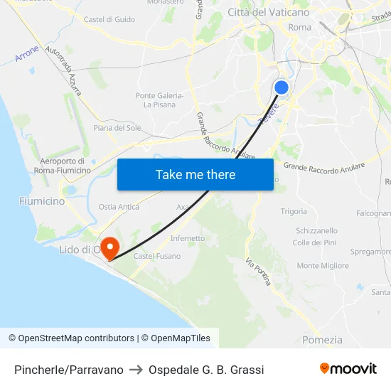 Pincherle/Parravano to Ospedale G. B. Grassi map