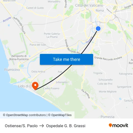 Ostiense/S. Paolo to Ospedale G. B. Grassi map