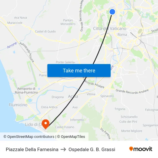 Piazzale Della Farnesina to Ospedale G. B. Grassi map