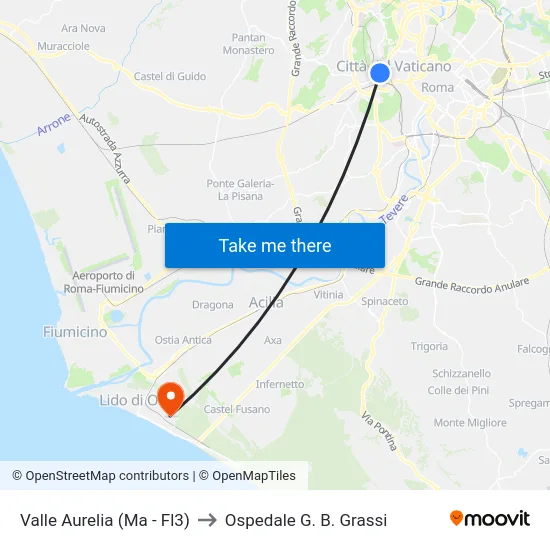 Valle Aurelia (Ma - Fl3) to Ospedale G. B. Grassi map