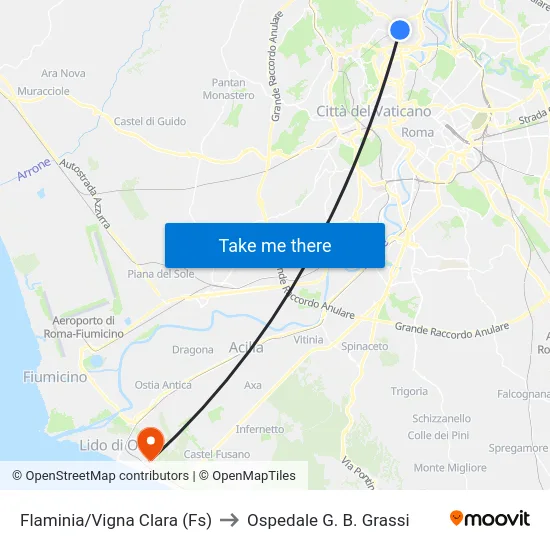Flaminia/Vigna Clara (Fs) to Ospedale G. B. Grassi map