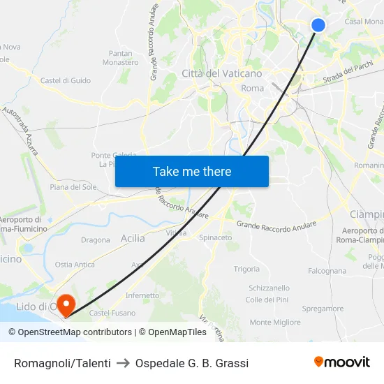 Romagnoli/Talenti to Ospedale G. B. Grassi map