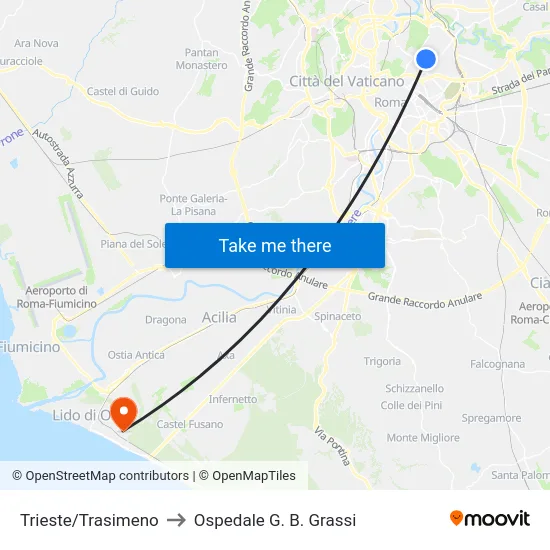 Trieste/Trasimeno to Ospedale G. B. Grassi map