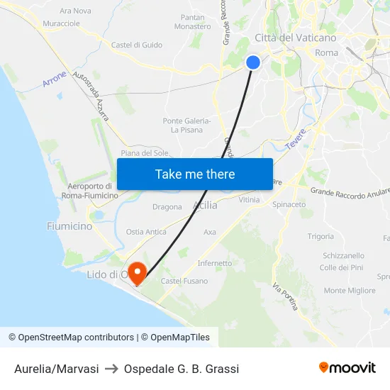 Aurelia/Marvasi to Ospedale G. B. Grassi map