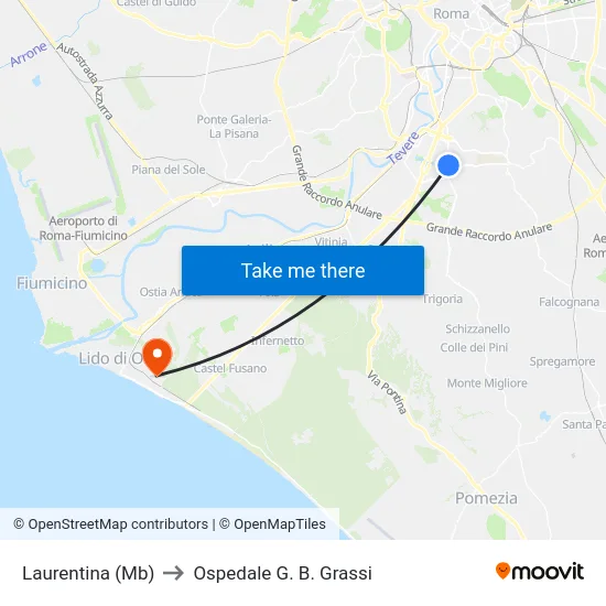 Laurentina (Mb) to Ospedale G. B. Grassi map