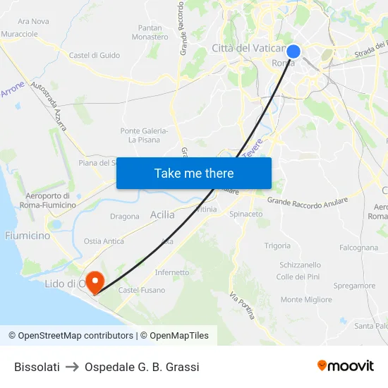 Bissolati to Ospedale G. B. Grassi map