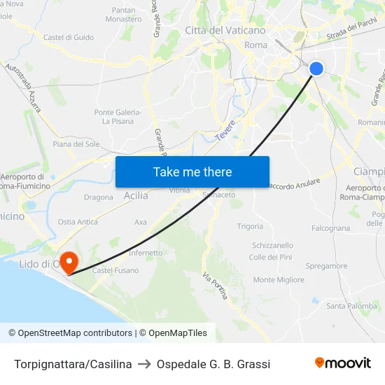 Torpignattara/Casilina to Ospedale G. B. Grassi map