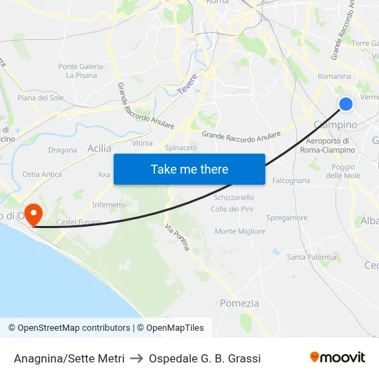 Anagnina/Sette Metri to G. B. Grassi Hospital map