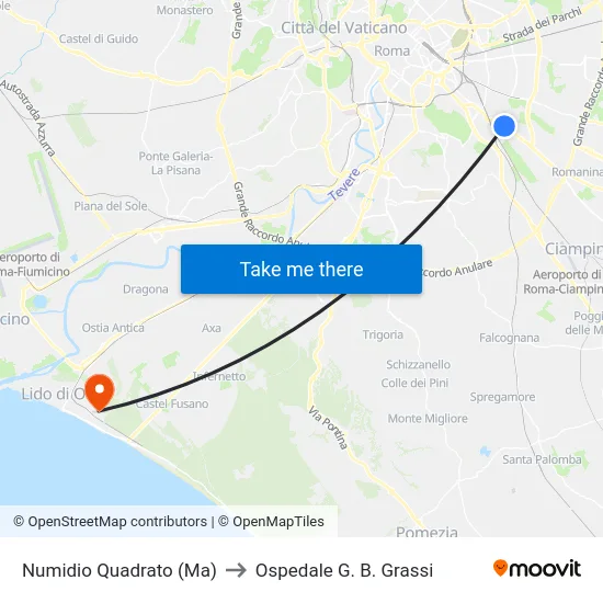Numidio Quadrato (Ma) to Ospedale G. B. Grassi map