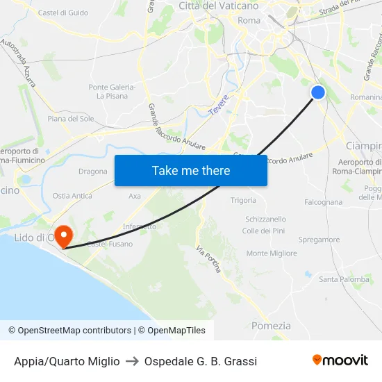 Appia/Quarto Miglio to Ospedale G. B. Grassi map