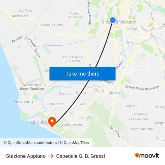 Stazione Appiano to Ospedale G. B. Grassi map