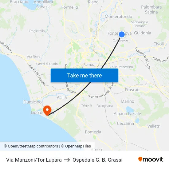 Via Manzoni/Tor Lupara to Ospedale G. B. Grassi map