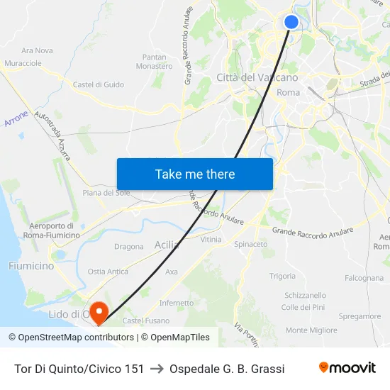 Tor Di Quinto/Civico 151 to Ospedale G. B. Grassi map