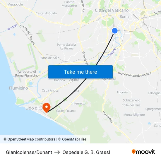 Gianicolense/Dunant to Ospedale G. B. Grassi map
