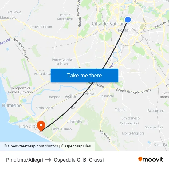 Pinciana/Allegri to G. B. Grassi Hospital map