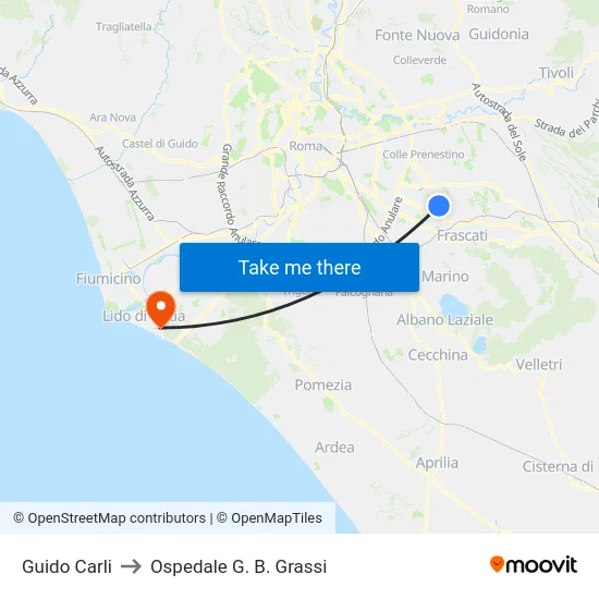 Guido Carli to Ospedale G. B. Grassi map