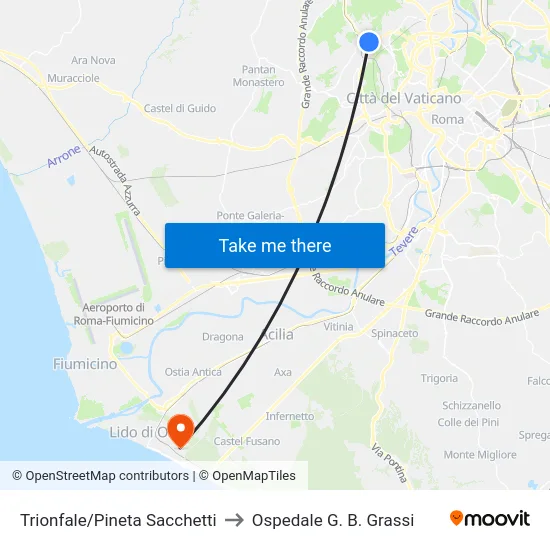 Trionfale/Pineta Sacchetti to Ospedale G. B. Grassi map
