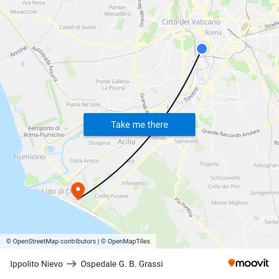 Ippolito Nievo to Ospedale G. B. Grassi map