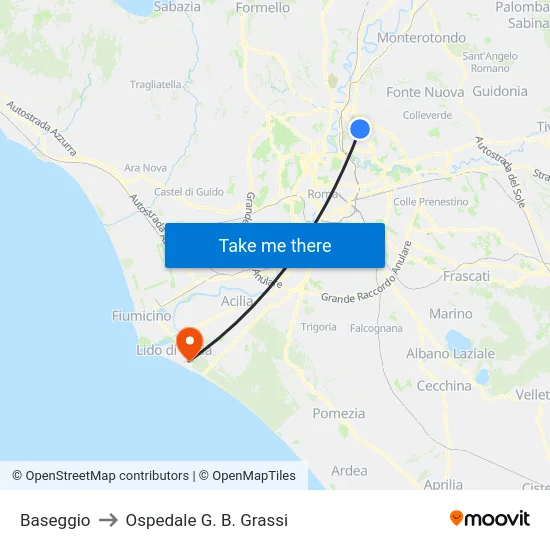 Baseggio to Ospedale G. B. Grassi map