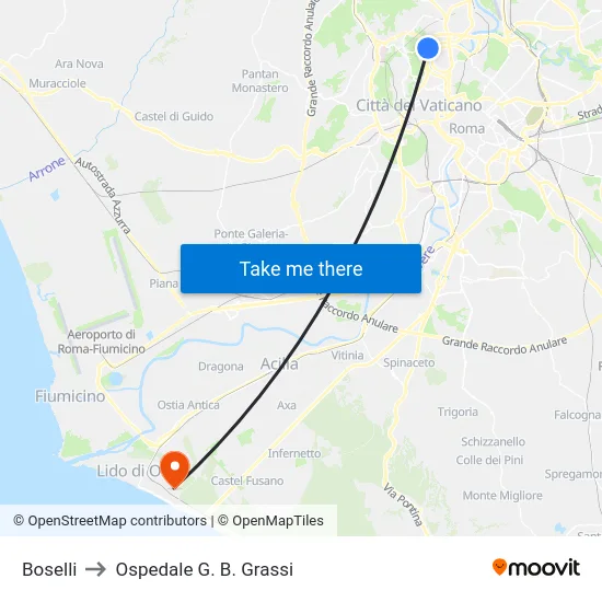Boselli to Ospedale G. B. Grassi map