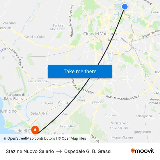Staz.ne Nuovo Salario to Ospedale G. B. Grassi map