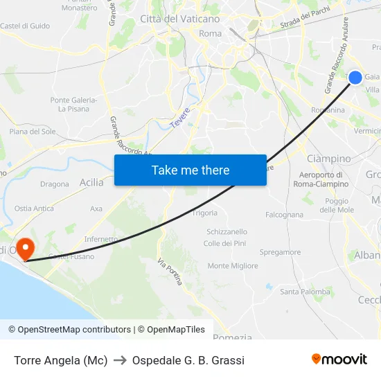 Torre Angela (Mc) to Ospedale G. B. Grassi map