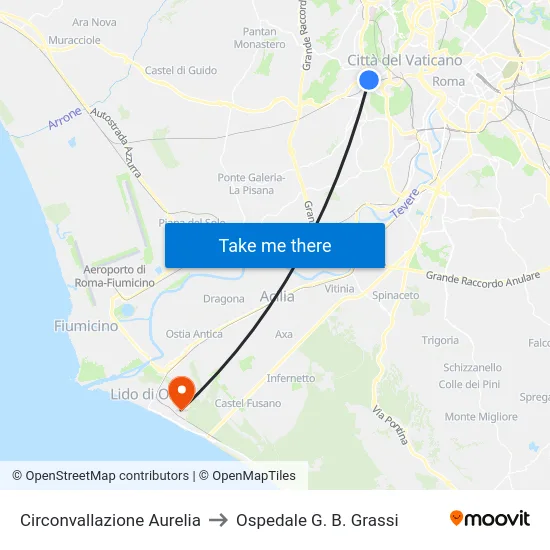 Circonvallazione Aurelia to Ospedale G. B. Grassi map